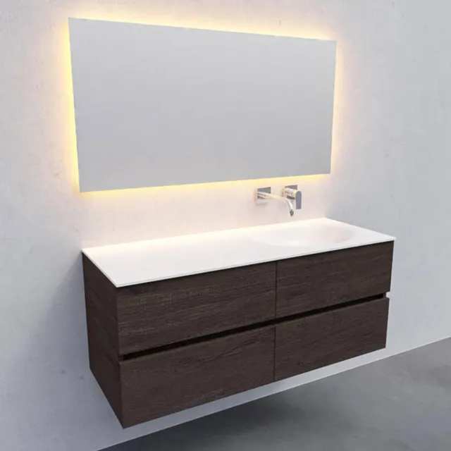 Boss & Wessing Badkamermeubel Solid Surface AQS Stockholm 120x46 cm Rechts Wood Dark Brown 4 Laden Boss & Wessing Houtlook