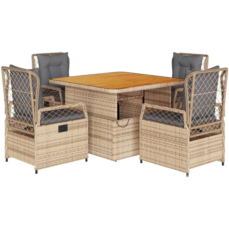 vidaXL 5-delige Tuinset met kussens poly rattan beige, foto 3