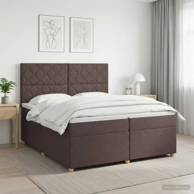 vidaXL Boxspringbed met matras Donkerbruin 200 x 200 cm Stof