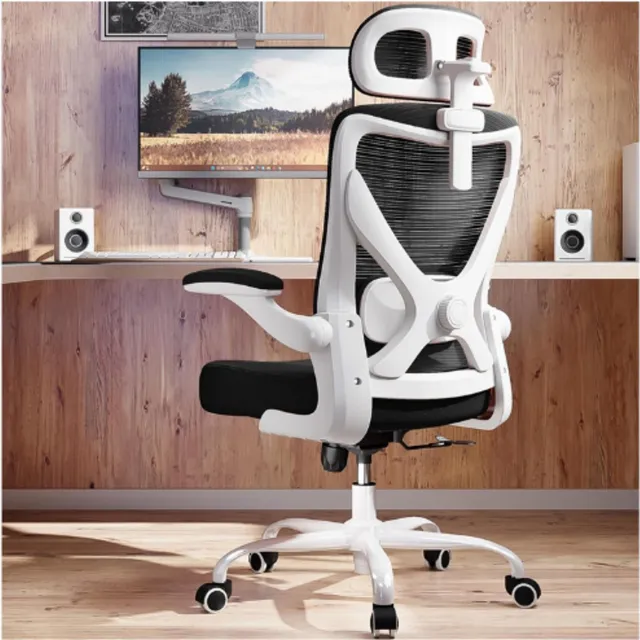 TRALT Ergonomische Bureaustoel - Gaming En Computerstoel X-Vorm Design - Verstelbare Lendensteun En Hoofdsteun - Kantoorstoel Tot 150 KG - Wit Zwart wit-zwart