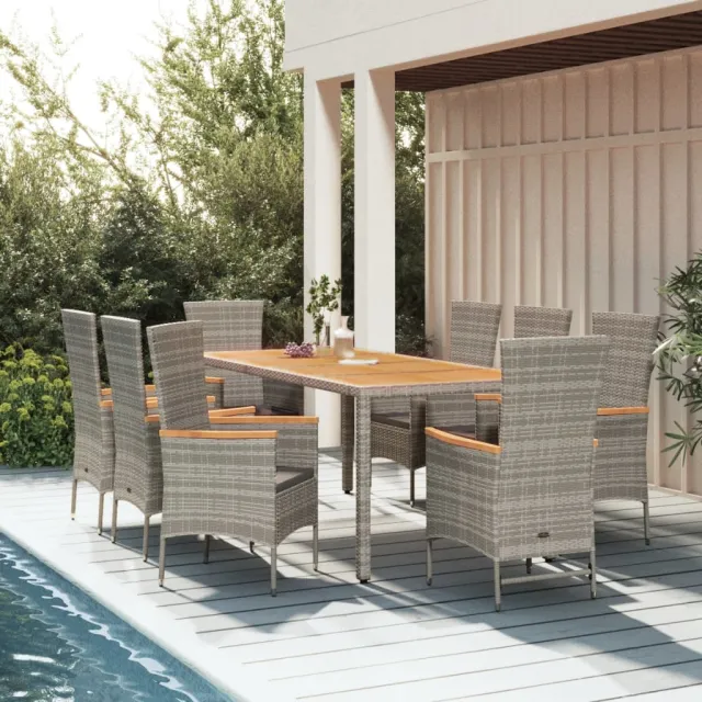 vidaXL 9-delige Tuinset met kussens poly rattan grijs, foto 2