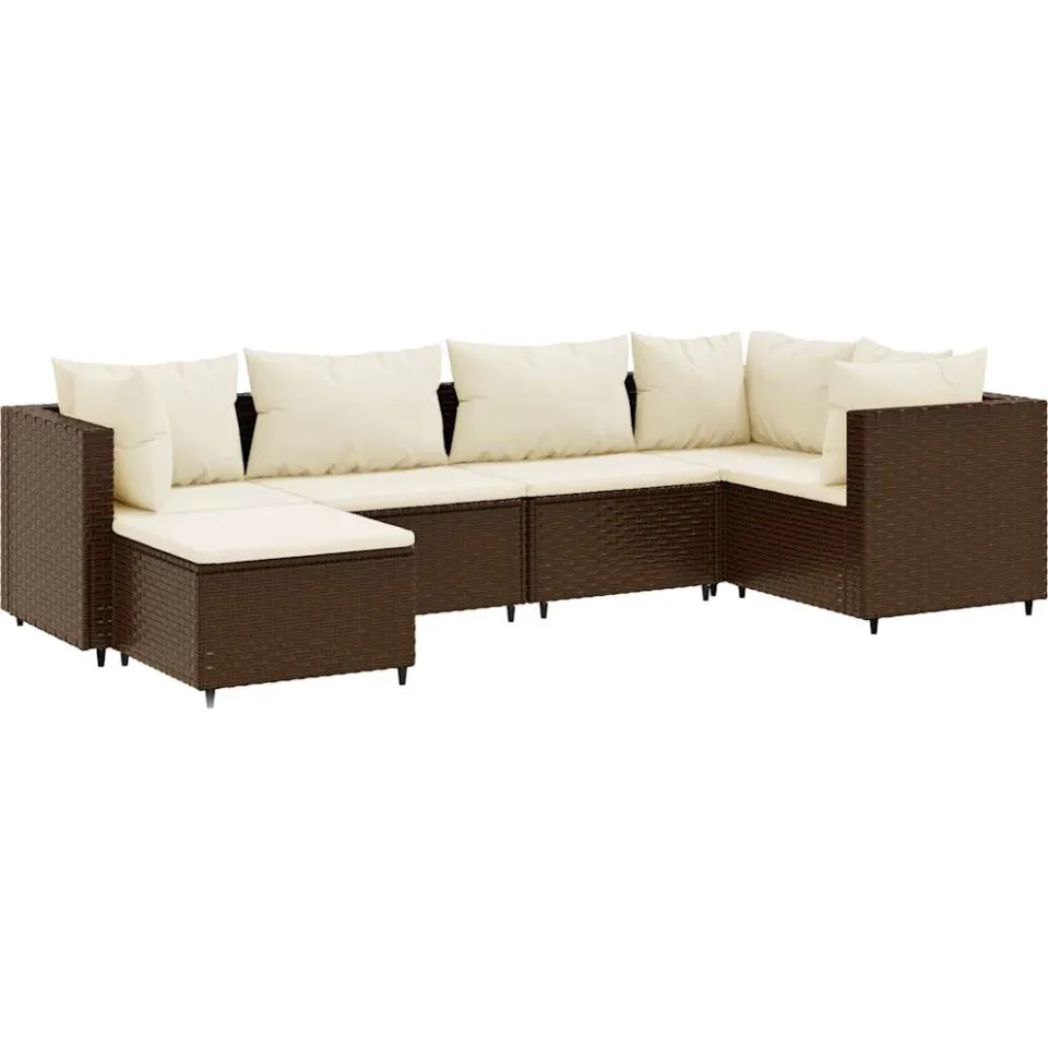 vidaXL 6-delige Loungeset met kussens poly rattan bruin, foto 3