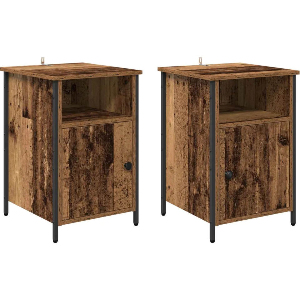 vidaXL Nachtkastje 2 st Oudhout 40 x 42 x 60 cm Bewerkt hout bruin, foto 3