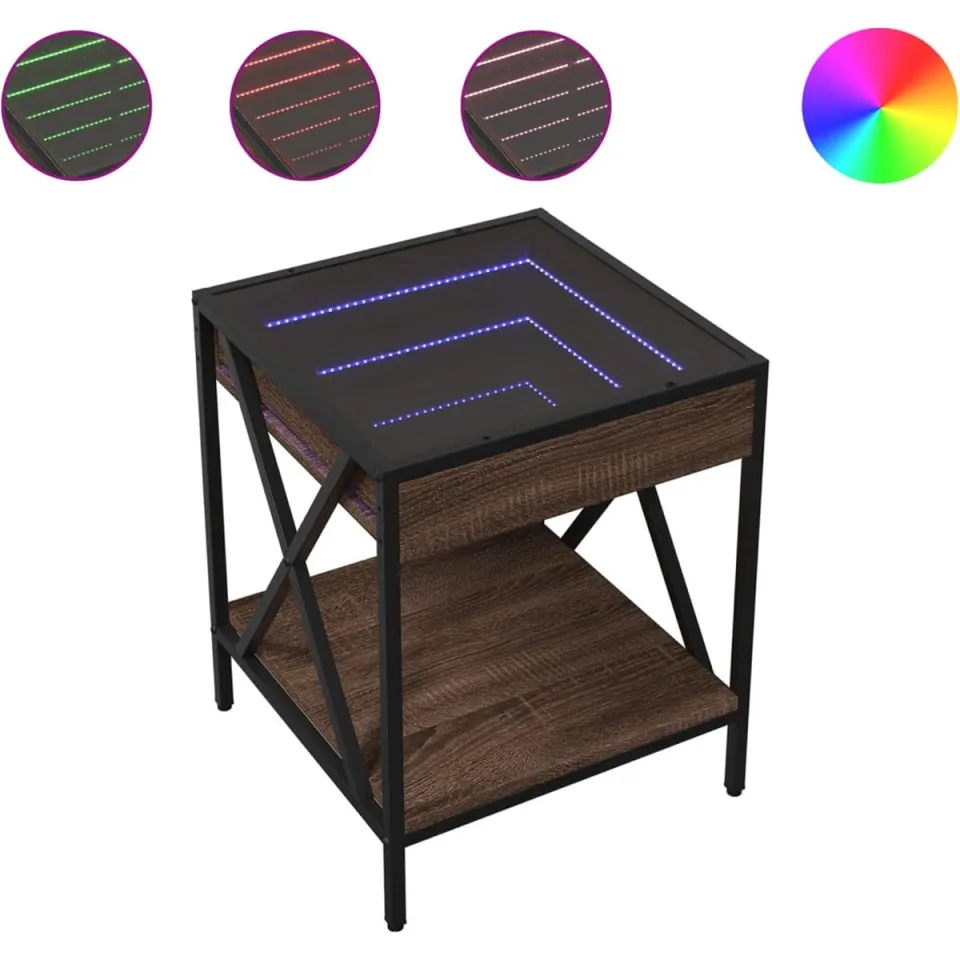 vidaXL Salontafel met Infinity LED 40x40x49 cm bruin eikenkleurig, foto 3