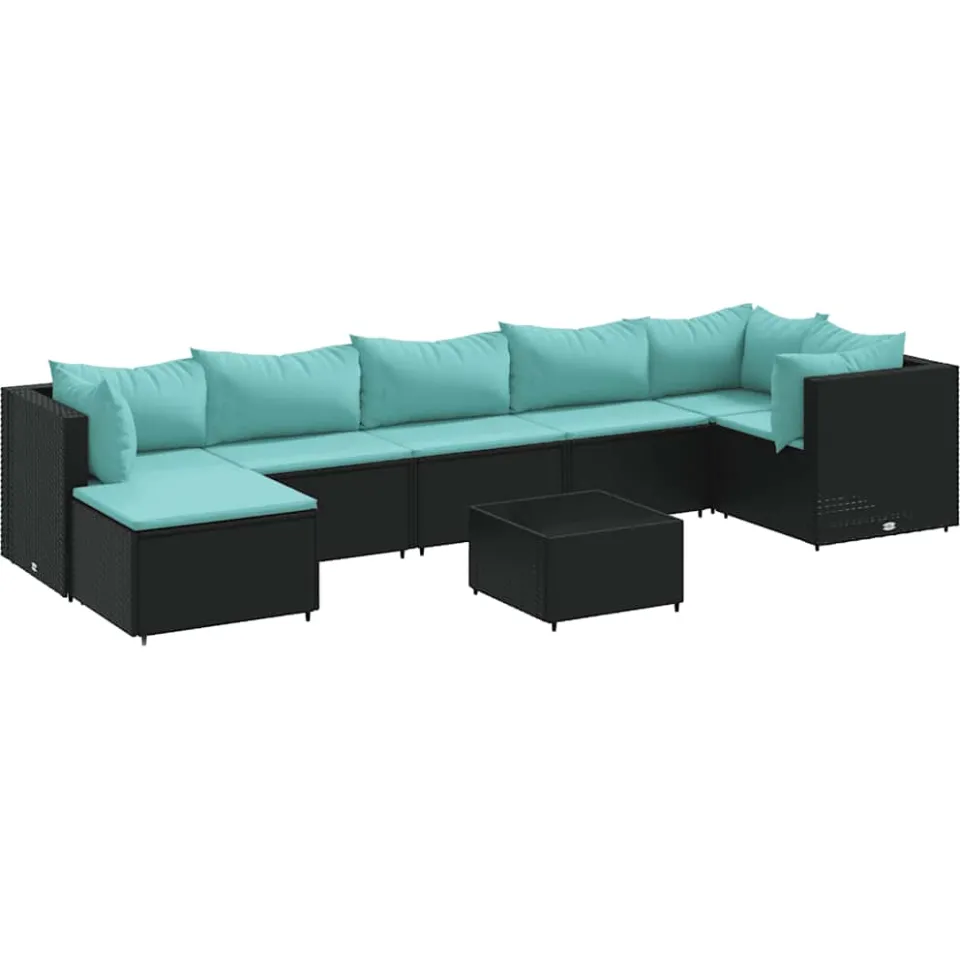 vidaXL 8-delige Loungeset met kussens poly rattan zwart, foto 4