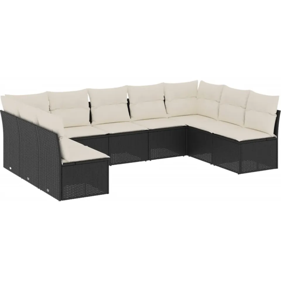 vidaXL 9-delige Loungeset met kussens poly rattan zwart