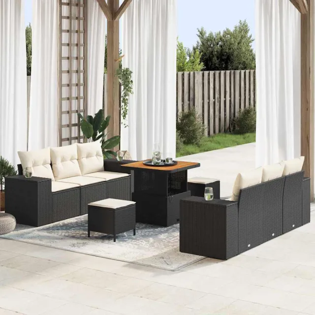vidaXL Tuin Sofa Set 9 st Zwart Poly riet, foto 2