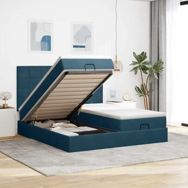 vidaXL Ottoman bed met matrassen en LED's 160x200cm fluweel blauw