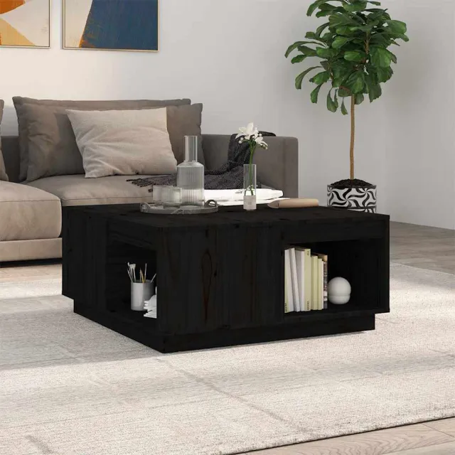 vidaXL Salontafel 80x81x36,5 cm massief grenenhout zwart, foto 2