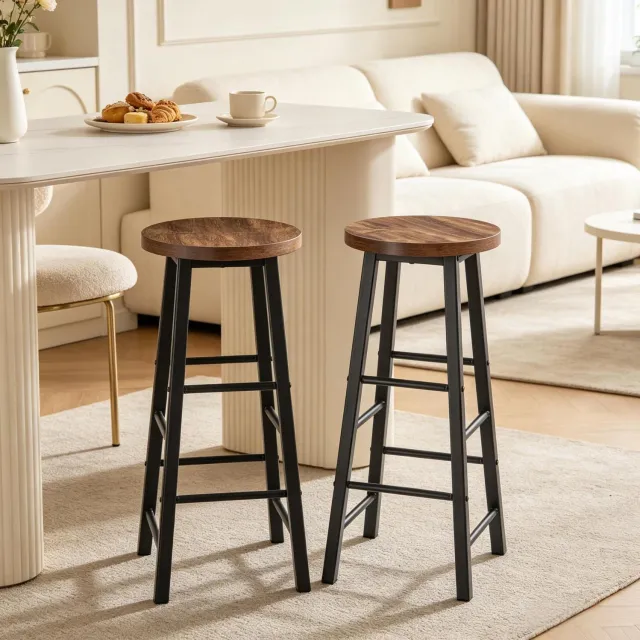 CHICFURN Barkruk - Voetsteun - Metalen onderstel - Zwart vintage