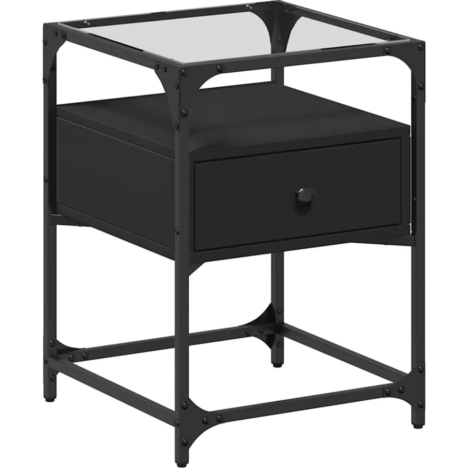 vidaXL Nachtkastjes 2 st 40x40x55 cm bewerkt hout zwart, foto 4