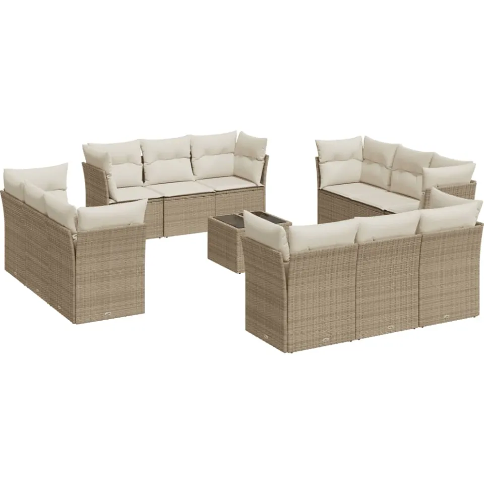 vidaXL 13-delige Loungeset met kussens poly rattan beige, foto 3