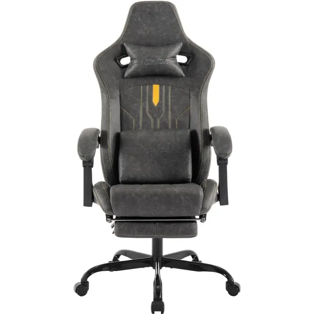 MOLHAUS Ergonomische Gamingstoel - Grijs - 150 kg - 90 Tot 135 Graden - Voetsteun - Lendensteun met vibratiemassage