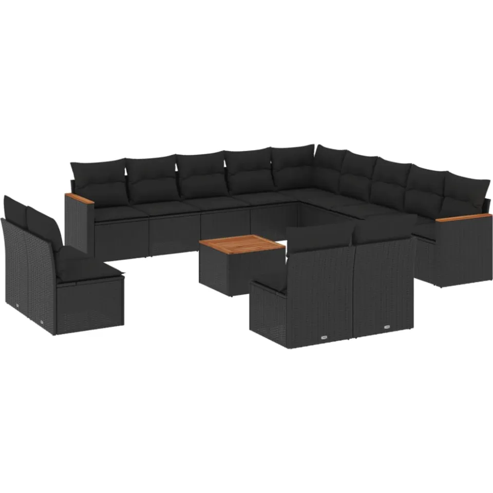 vidaXL 14-delige Loungeset met kussens poly rattan zwart, foto 3