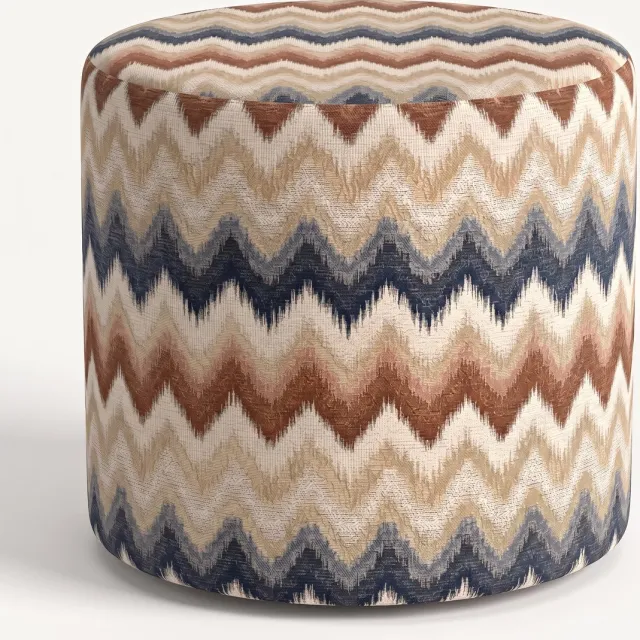 Mörgenn Poef Zigzag Terra Blue - Ronde Poef en Voetenbank - Chevron Geweven - 40x40x40 cm Zizag Terra Blue