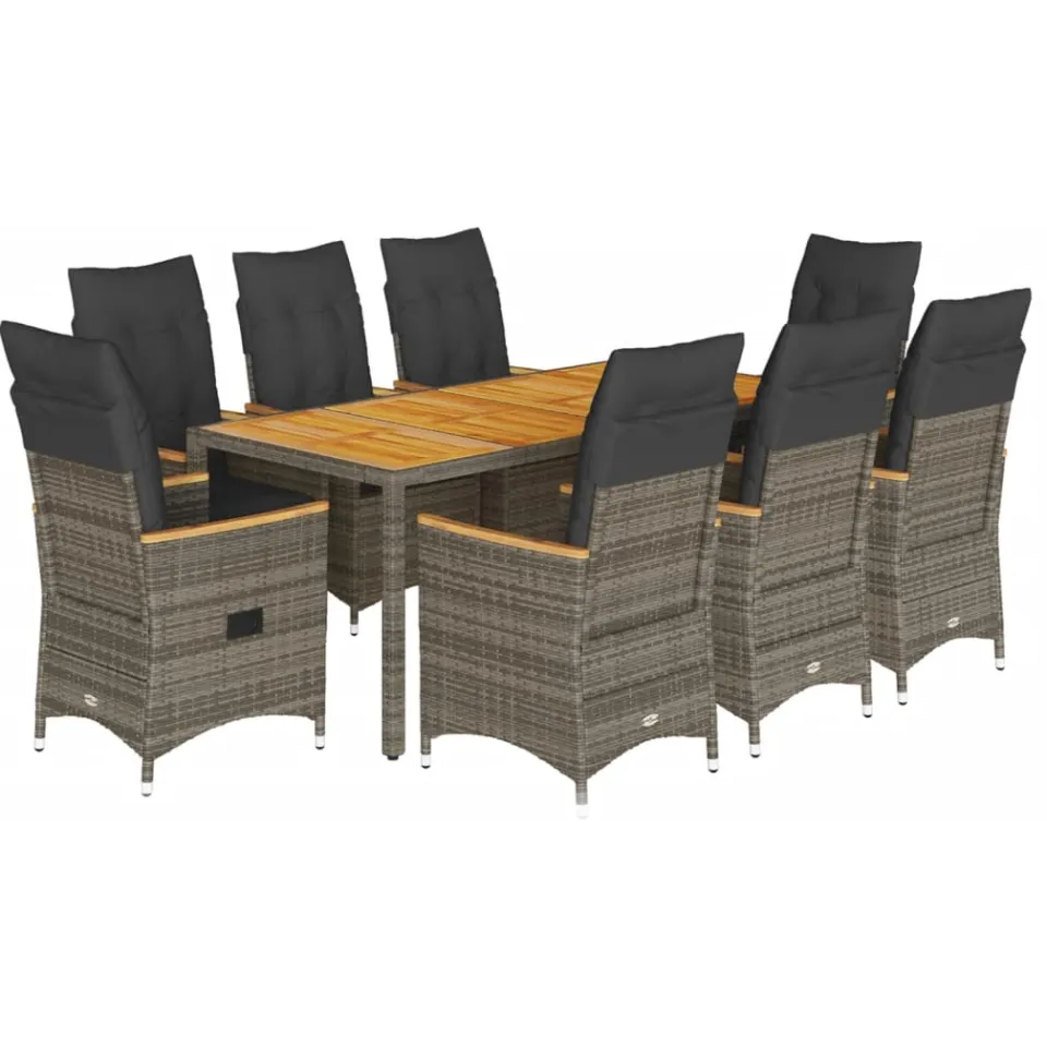 vidaXL 9-delige Tuinset met kussens poly rattan grijs, foto 3