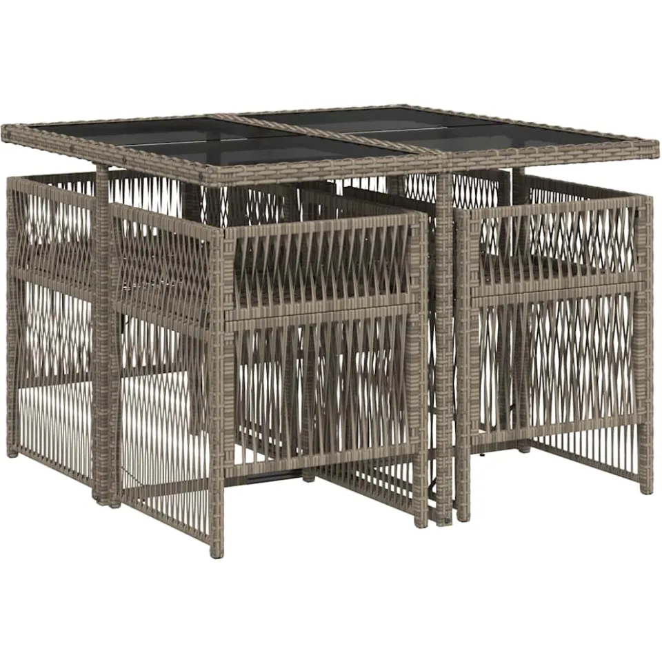 vidaXL 5-delige Tuinset met kussens poly rattan grijs, foto 4