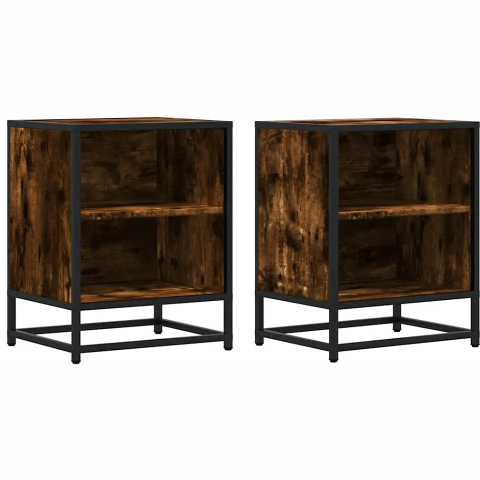 vidaXL Nachtkastjes 2 st 40x31x50 cm bewerkt hout&metaal gerookt eiken