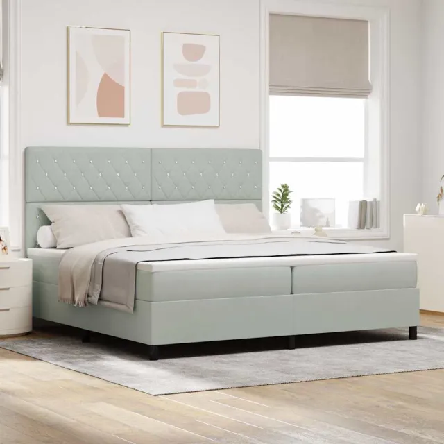 vidaXL Boxspringbed met matras Lichtgrijs 200 x 200 cm Fluweel