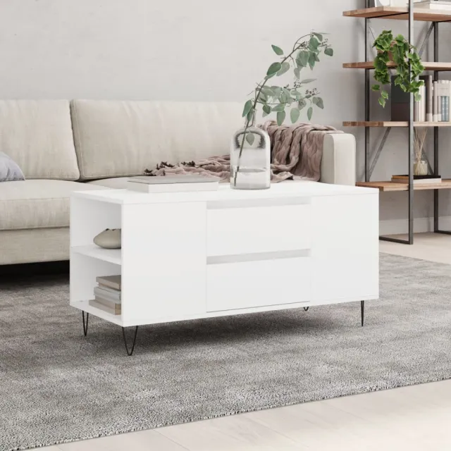 vidaXL Salontafel 102x44,5x50 cm bewerkt hout wit, foto 2