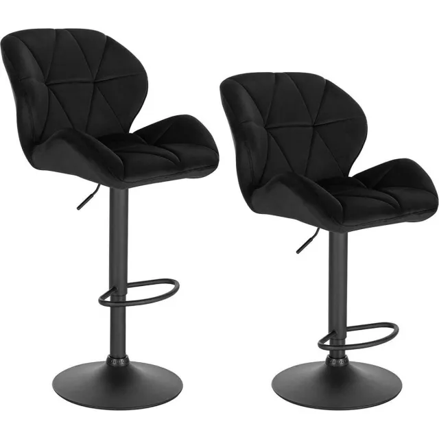 Saphly Barkrukken Set 82cm Zwart - Verstelbaar, Velvet en Rugleuning - Voor Eetkamer, Keuken en Woonkamer