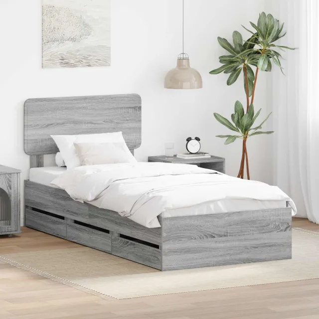vidaXL Bedframe met lade Grijze Sonoma 100 x 200 cm Geconstrueerd hout Grijs