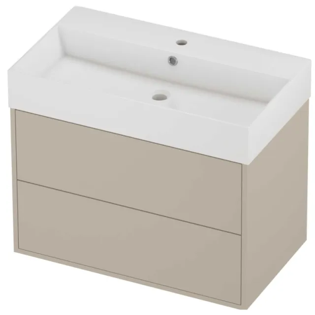 Proline Zara Badmeubelset Porselein Loft 1 Kraangat Voor Grepen 80x46x65 cm Glans Wit Soft Linen Beige