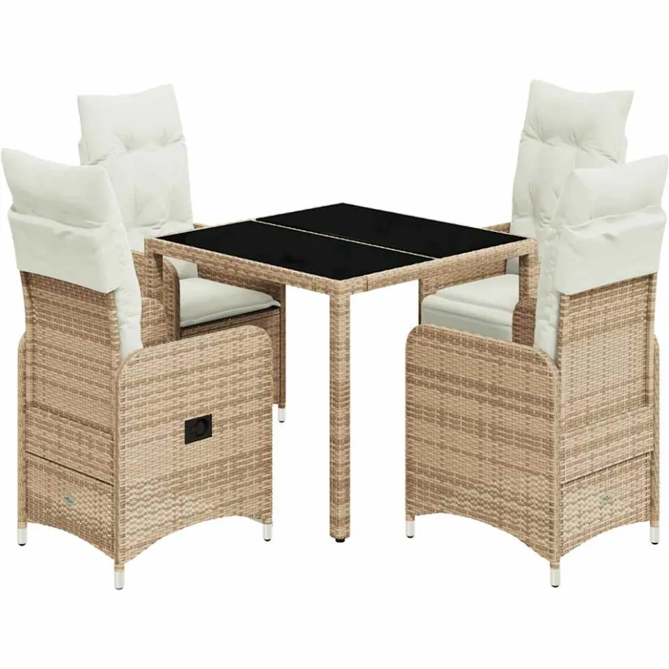 vidaXL 5-delige Bistroset met kussens poly rattan beige, foto 3