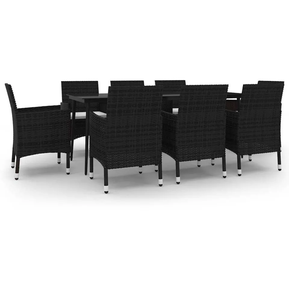 vidaXL 9-delige Tuinset met kussens poly rattan en glas zwart, foto 3