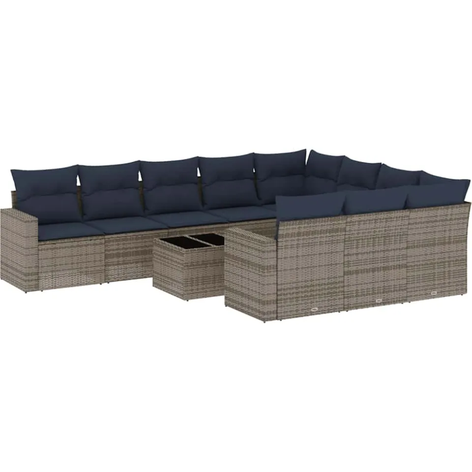 vidaXL 11-delige Loungeset met kussens poly rattan grijs, foto 3
