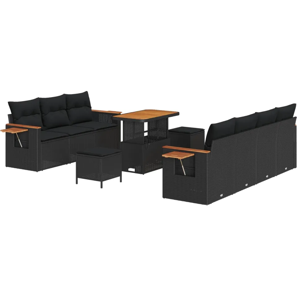 vidaXL Tuinbankenset 10 st Zwart poly rattan