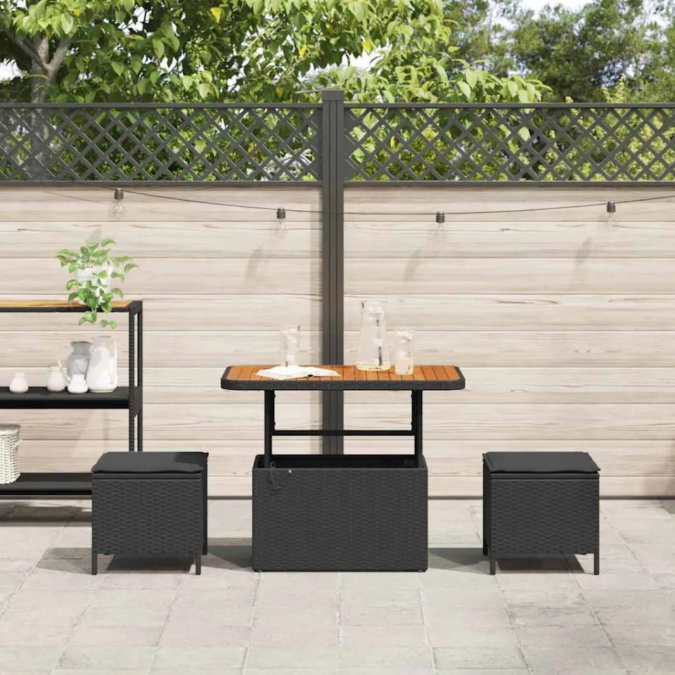 vidaXL Tuin eettafelset 3 st Zwart poly rattan, foto 4
