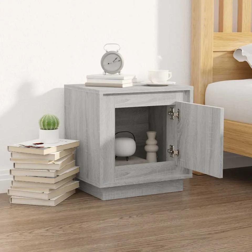 vidaXL Nachtkastje 44x35x45 cm bewerkt hout grijs sonoma eikenkleurig, foto 3