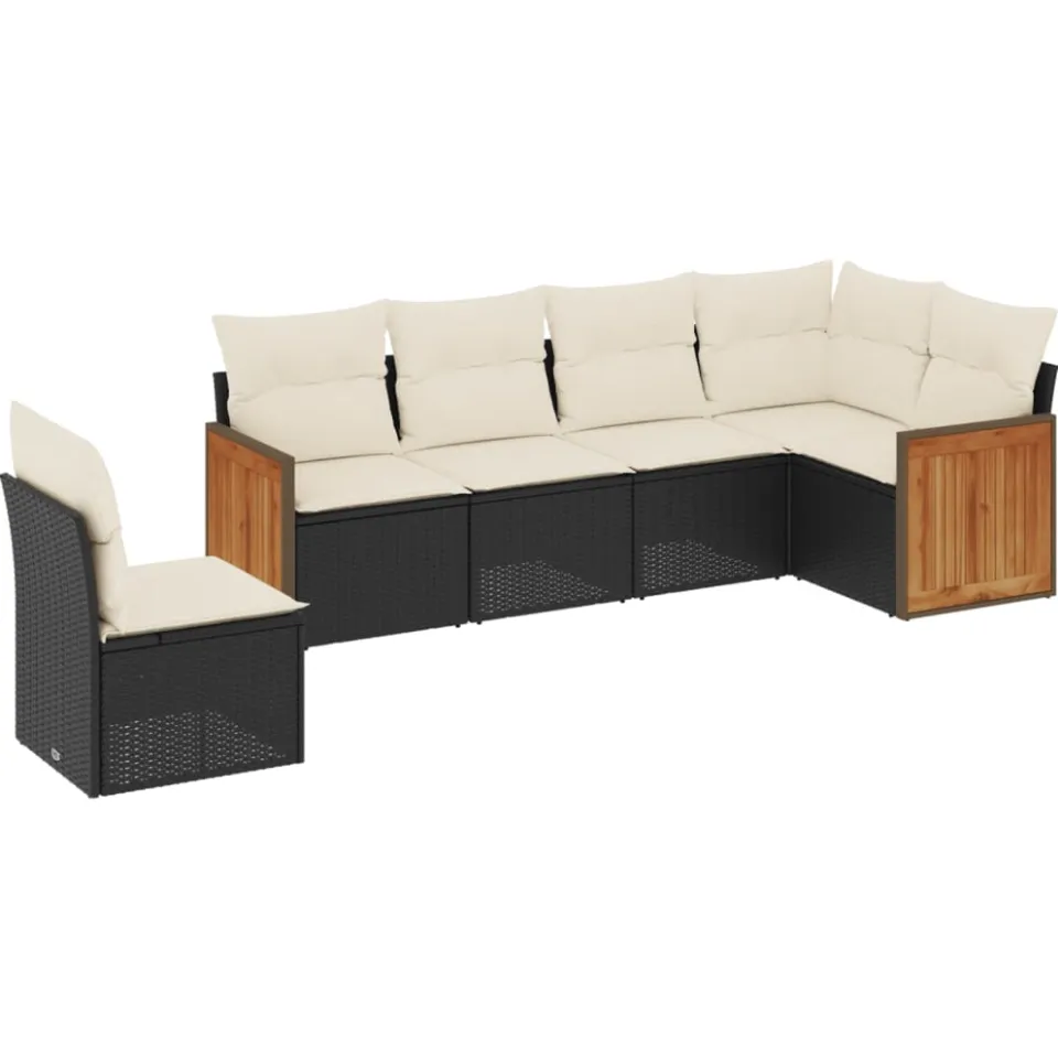 vidaXL 6-delige Loungeset met kussens poly rattan zwart