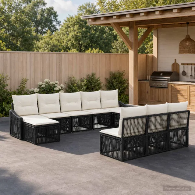 vidaXL Tuinbankenset 10 st 10-zits Zwart poly rattan, foto 2