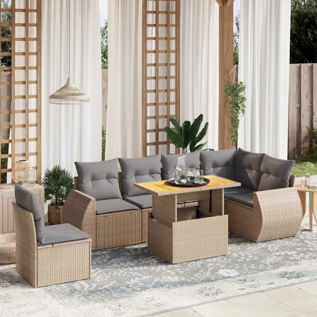 vidaXL 7-delige Loungeset met kussens poly rattan grijs, foto 2