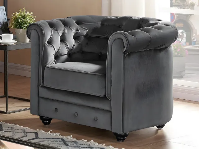 Vente-unique Set van 2 fauteuils CHESTERFIELD - velours - antraciet Antracietgrijs