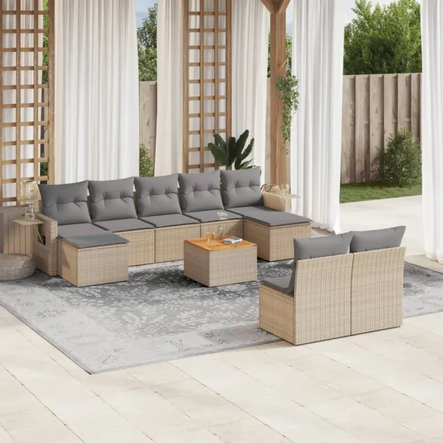 vidaXL 10-delige Loungeset met kussens poly rattan beige