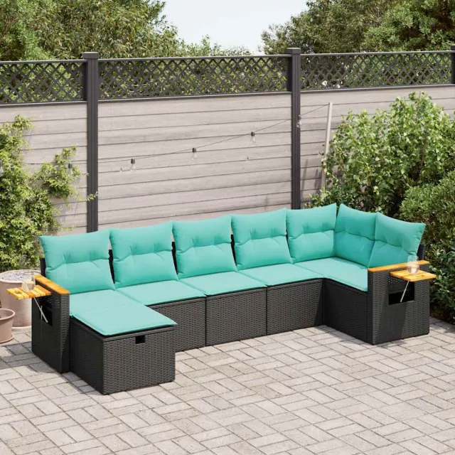 vidaXL 7-delige Loungeset met kussens poly rattan zwart, foto 2