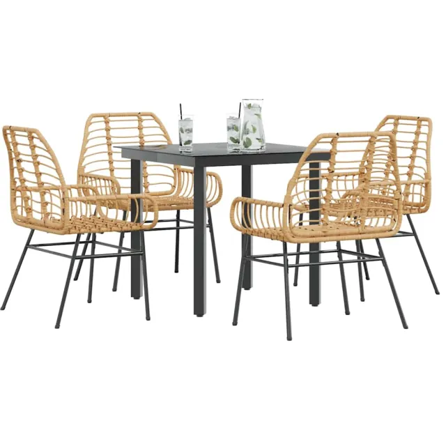 vidaXL 5-delige Tuinset poly rattan glas bruin