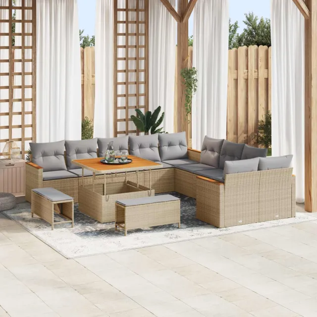 vidaXL Tuinbankenset 13 st Beige poly rattan, foto 2