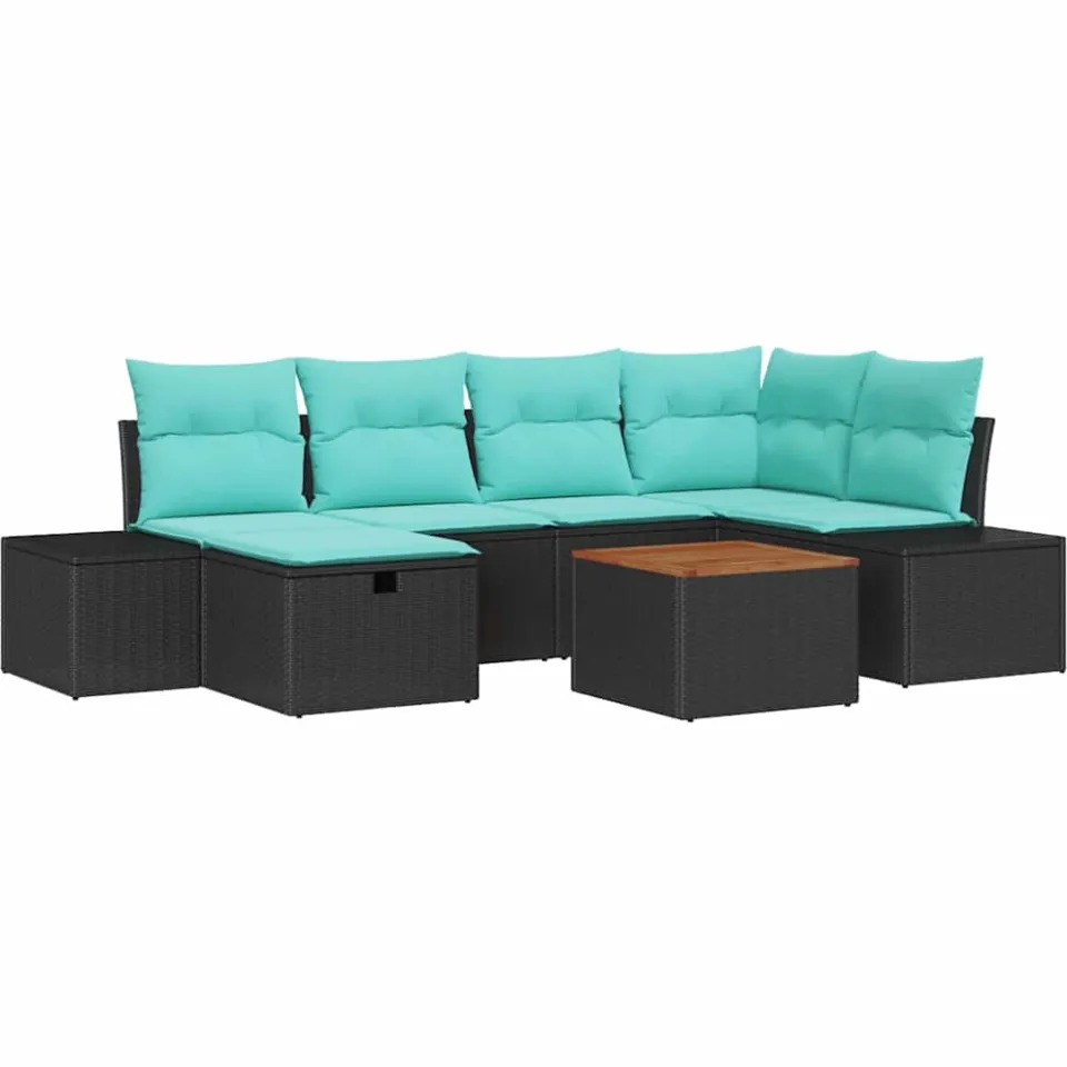 vidaXL Tuinbankenset 7 st Zwart poly rattan, foto 4