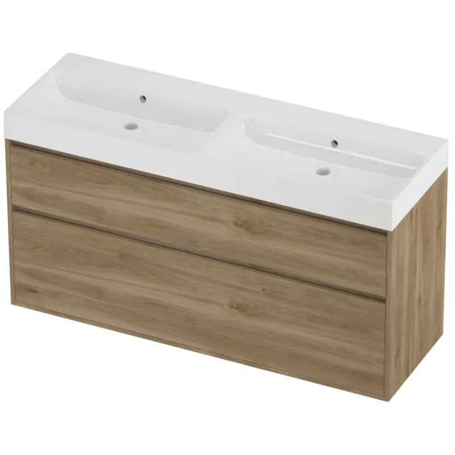 Proline Podium Badmeubelset Polystone Loft 140x46x75 cm Glans Wit Cider Oak Eiken