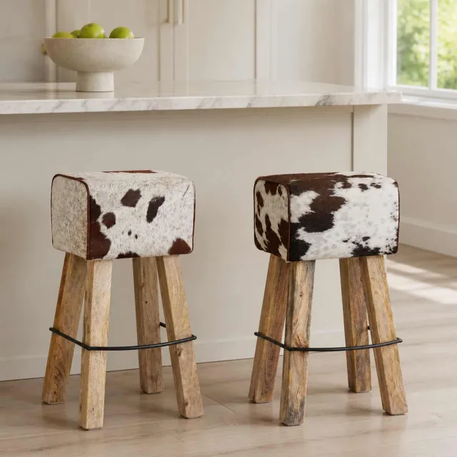 vidaXL Barkruk 2 st Bruin en wit 44 x 33 x 74 cm Echt Leer, foto 2