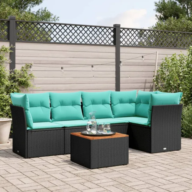 vidaXL 6-delige Loungeset met kussens poly rattan zwart, foto 2