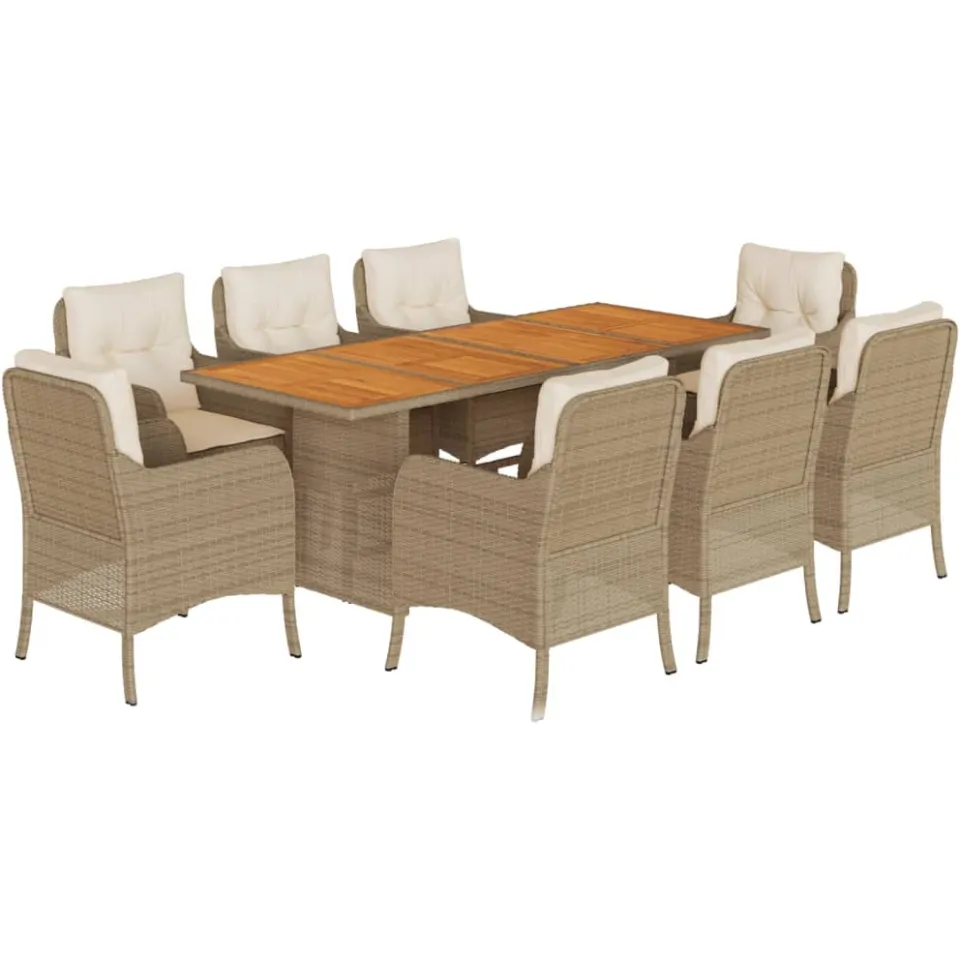 vidaXL 9-delige Tuinset met kussens poly rattan beige, foto 3