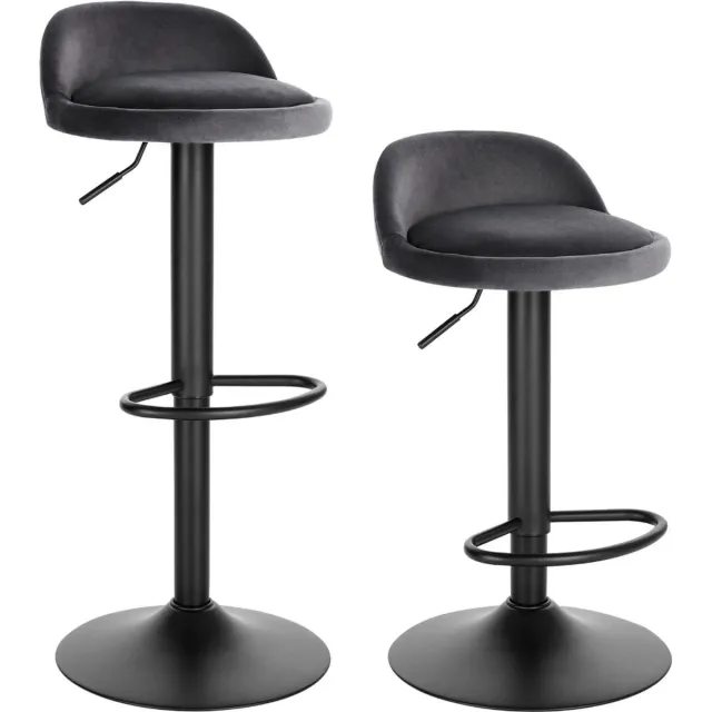 Saphly Barkrukken Set 82 cm Grijs - Verstelbaar, Velvet en Set van 2 - Voor Eetkamer, Keuken en Woonkamer