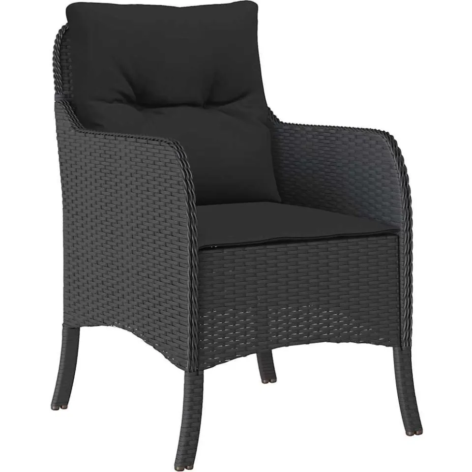 vidaXL 5-delige Tuinset met kussens poly rattan zwart