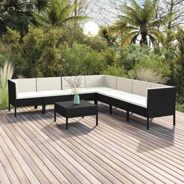 vidaXL 8-delige Loungeset met kussens poly rattan zwart, foto 2