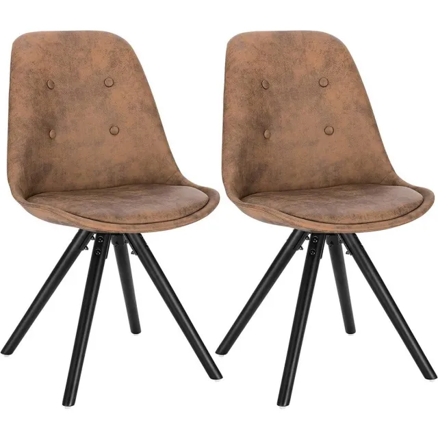 Happyment Bezoekersstoel Didi - Eetkamerstoel - Donkerbruin stof - Houten poten - Set van 2 - Zithoogte 46 cm - Deluxe